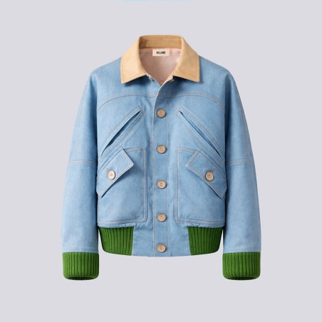 Blouson en jeans clair avec bord côte vert