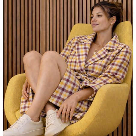 Manteau prince de galles beige et jaune