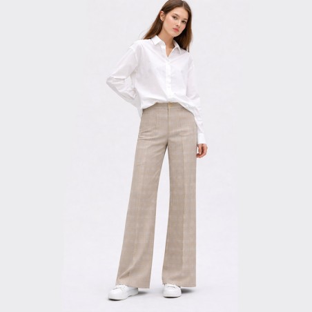 Pantalon à carreaux prince de galles beige et bleu ciel