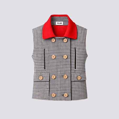 Veste sans manches pied de poule et rouge