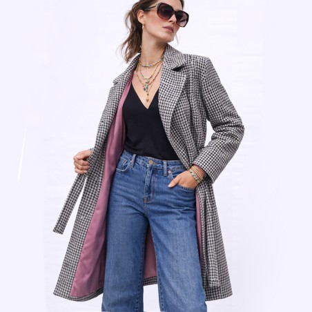 Manteau pied de poule noir et blanc