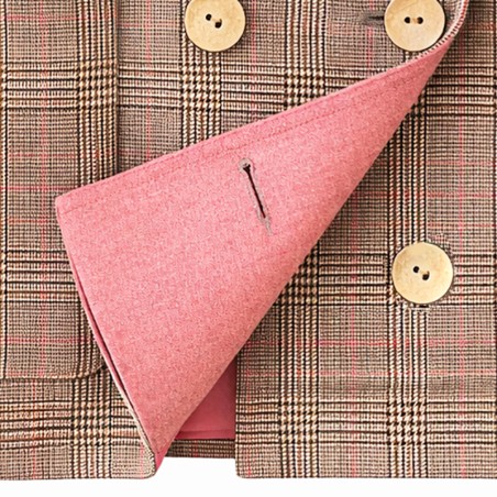 Caban à carreaux prince de galles beige et rose