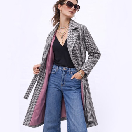 Manteau pied de poule noir et blanc