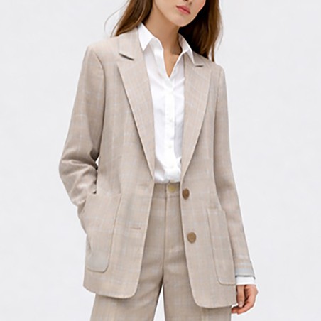 Veste blazer à carreaux prince de galles beige et bleu ciel
