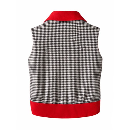 Veste sans manches pied de poule et rouge