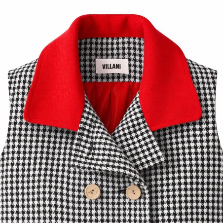 Veste sans manches pied de poule et rouge