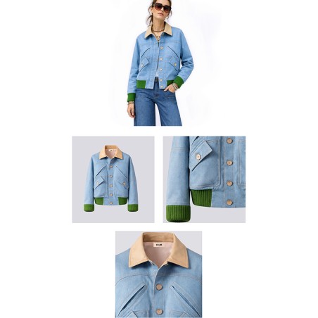 Blouson en jeans clair avec bord côte vert