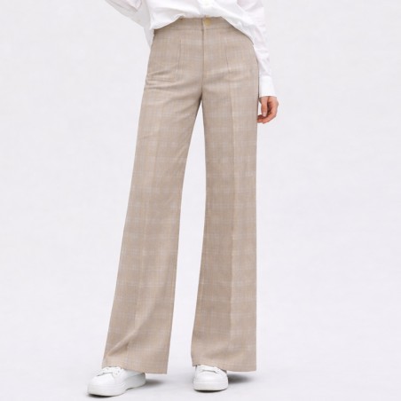 Pantalon à carreaux prince de galles beige et bleu ciel