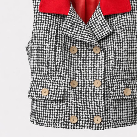 Veste sans manches pied de poule et rouge