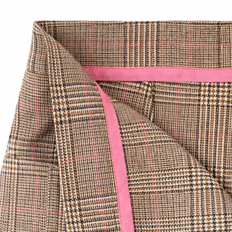Pantalon prince de galles beige à carreaux rose