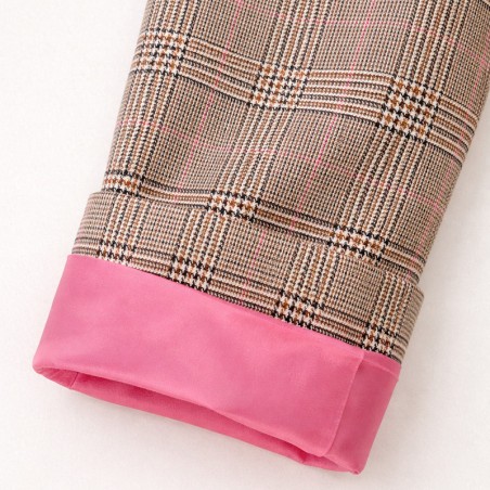 Veste blazer à carreaux prince de galles beige et rose