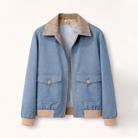 Blouson en jeans avec bord côte beige