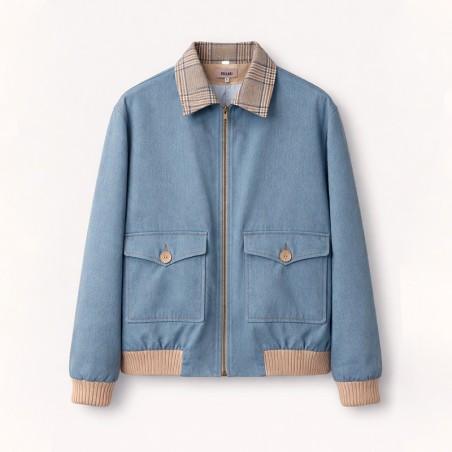 Blouson en jeans avec bord côte beige