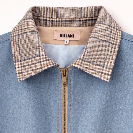 Blouson en jeans avec bord côte beige