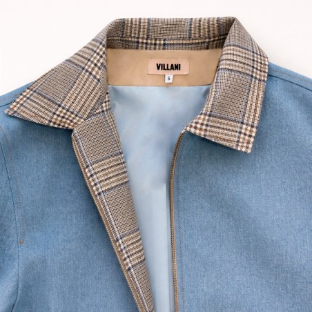 Blouson en jeans avec bord côte beige