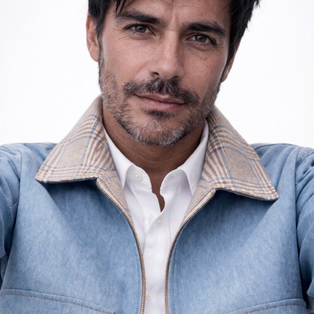 Blouson en jeans avec bord côte beige