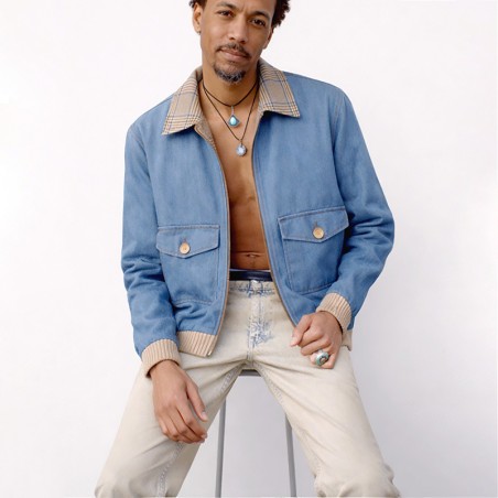 Blouson en jeans avec bord côte beige