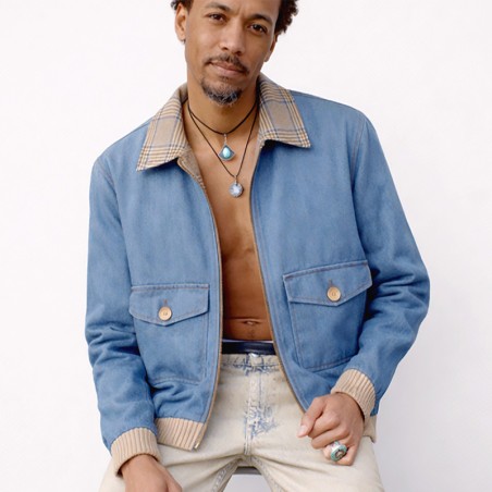 Blouson en jeans avec bord côte beige