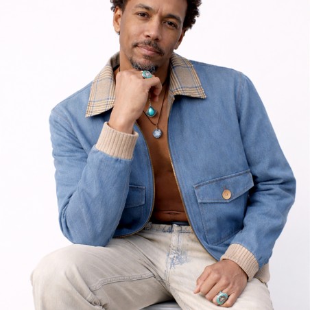 Blouson en jeans avec bord côte beige