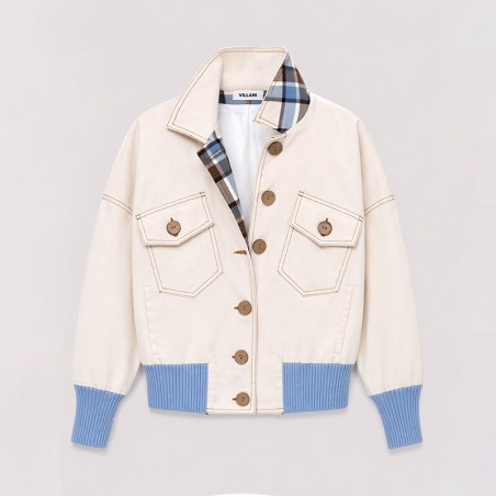 Blouson blanc cassé avec bord côte ciel