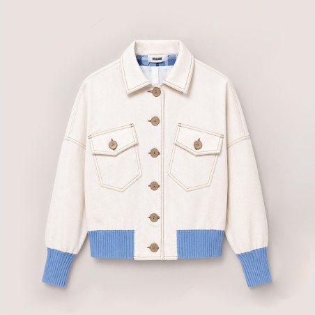 Blouson blanc cassé avec bord côte ciel