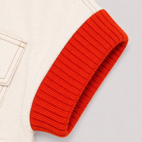 Blouson écru manches  courtes avec bord côte et col orange