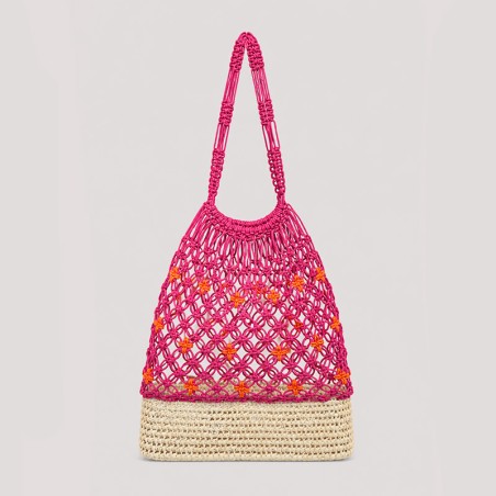Sac filet fuchsia à fleurs orange