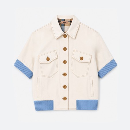 Blouson blanc cassé avec bord côte ciel sans manches