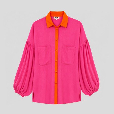 Chemisier fluide avec manches bouffantes fuchsia et orange