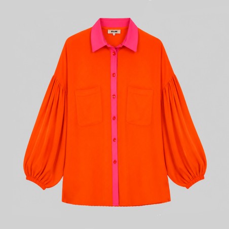 Chemisier fluide manches bouffantes orange et fuchsia