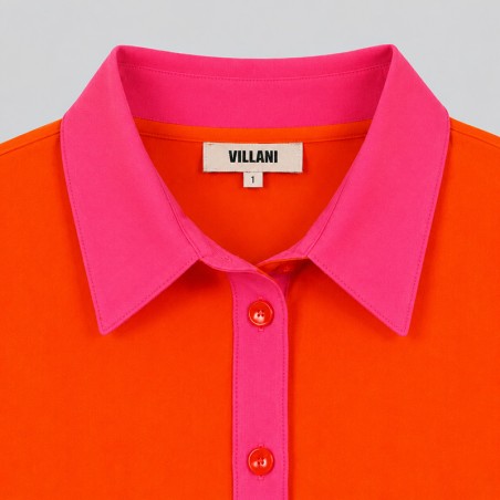 Chemisier fluide manches bouffantes orange et fuchsia