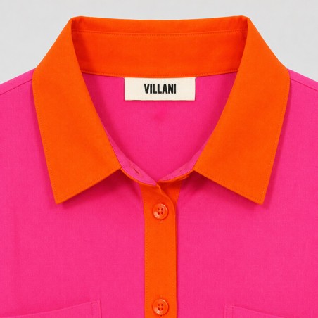 Chemisier fluide avec manches bouffantes fuchsia et orange