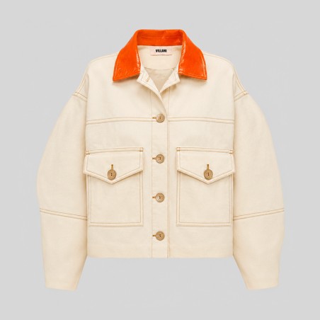 Blouson en coton écru manches ballon avec col orange