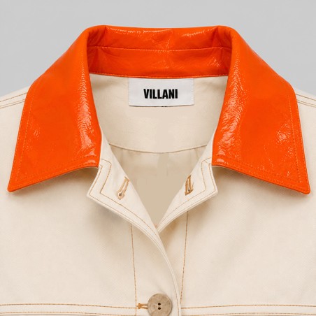 Blouson en coton blanc cassé manches ballon avec col orange