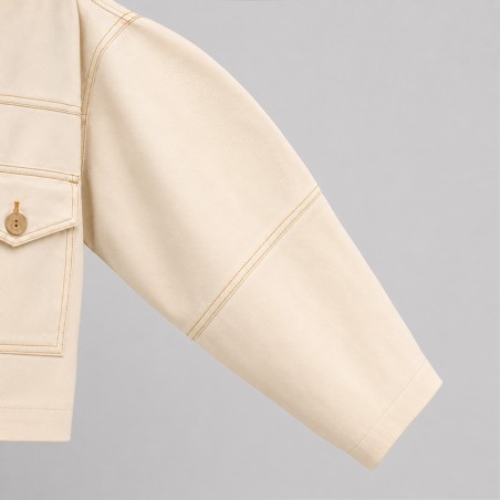 Blouson en coton écru manches ballon avec col orange