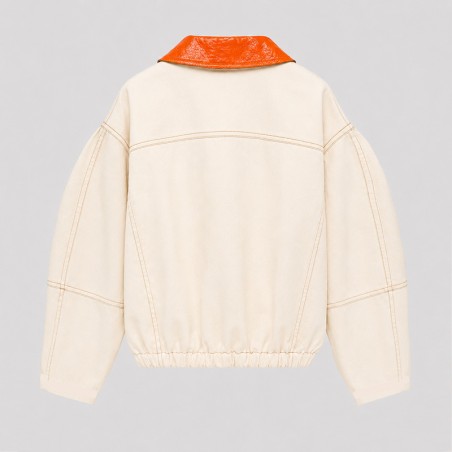 Blouson en coton écru manches ballon avec col orange