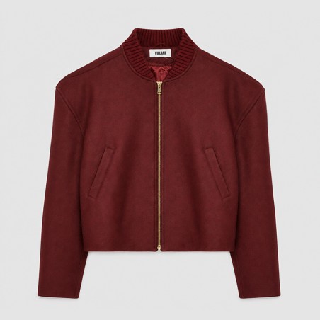 Blouson en pure laine grenat épaule oversize