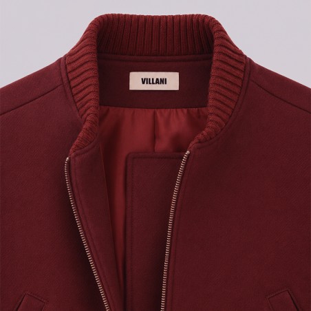 Blouson en pure laine grenat épaule oversize
