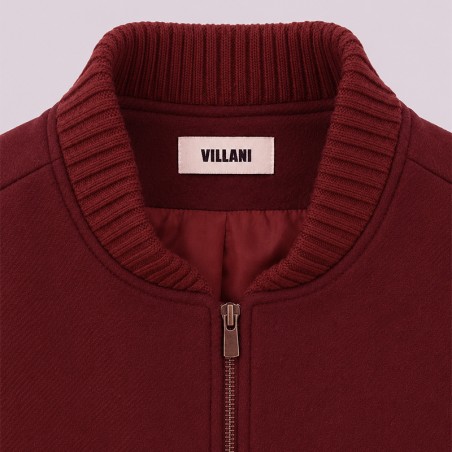 Blouson en pure laine grenat épaule oversize