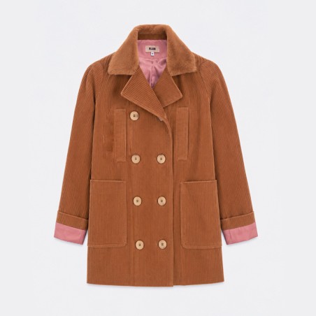 Caban croisé en velours côtelé beige camel