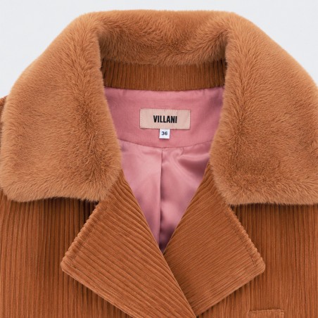 Caban croisé en velours côtelé beige camel