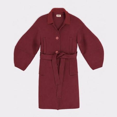 Manteau manches ballons en pure laine grenat