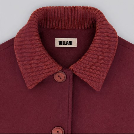 Manteau manches ballons en pure laine grenat