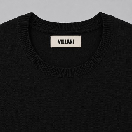 Pull col rond manches courtes noir