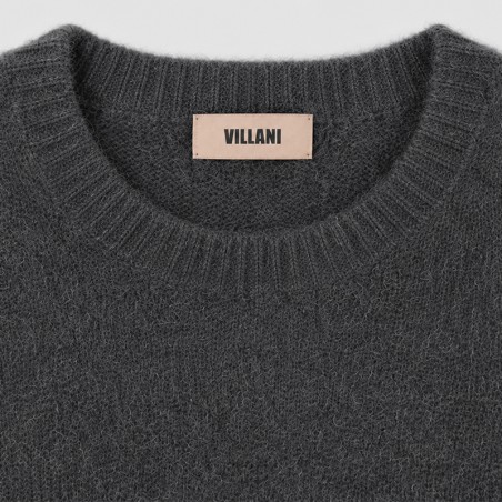 Pull col rond manches courtes en maille duveteuse