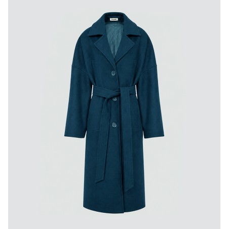 Manteau en drap de laine bleu pétrole