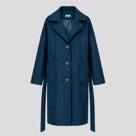 Manteau en drap de laine bleu canard