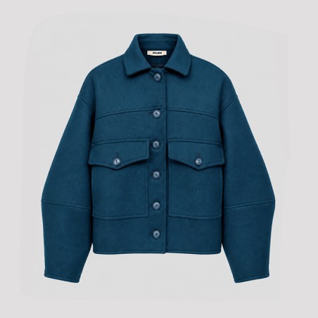 Veste blouson manches ballons en laine bleu pétrole