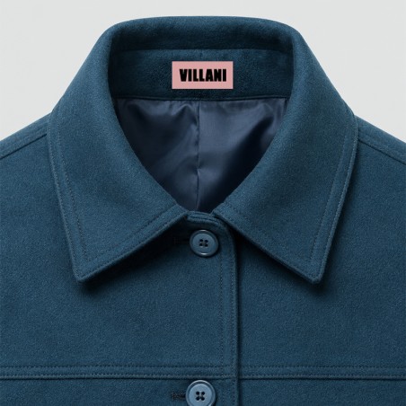 Veste blouson manches ballons en laine bleu pétrole