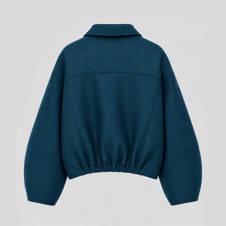 Veste blouson manches ballons en laine bleu pétrole